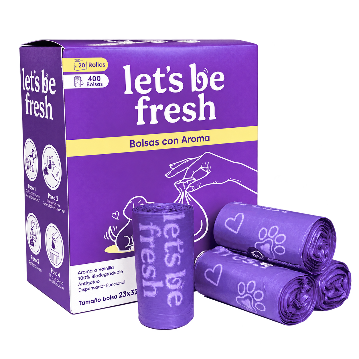 Let's Be Fresh, bolsas con aroma a vainilla, presentación de 20 rollos